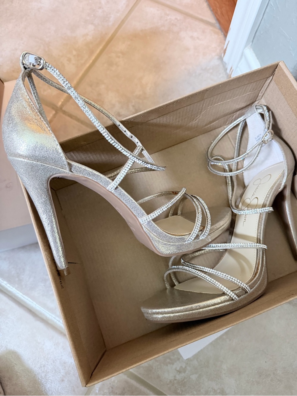 Jessica Simpson Metallic Gold Strappy Rhinestone High Heels